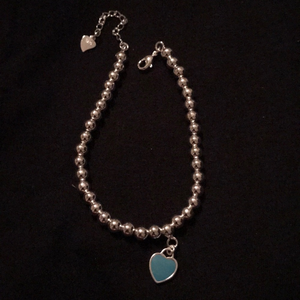 Cute 925 silver beaded bracelet with heart charm